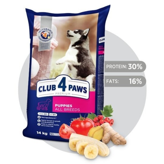 CLUB 4 PAWS Premium pilnavertis sausas maistas visų veislių šuniukams su dideliu vištienos kiekiu, 14 kg, 2 kg