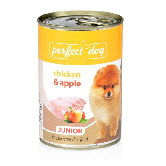 Perfect Dog Junior konservai jauniems šuniukams su vištiena ir obuoliais 400g