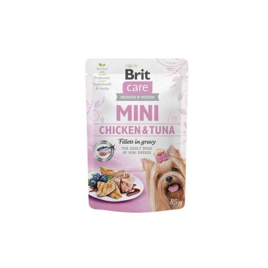 Brit Care Chicken&Tuna fillets in gravy Mini kons. šunims maišeliuose  85g