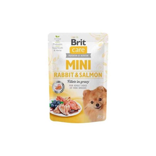 Brit Care Mini kons. šunims maišeliuose Rabbit&Salmon fillets in gravy  85g