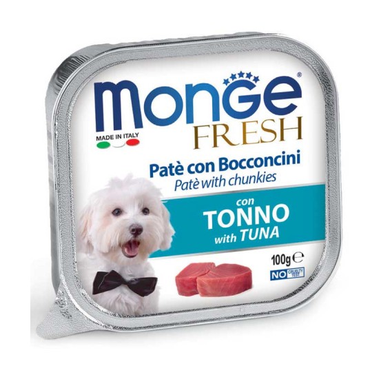 Monge Fresh paštetas su tuno gabaliukais suaugusiems šunims 100g