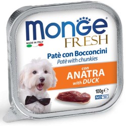 Monge Fresh paštetas su antienos gabaliukais suaugusiems šunims 100g 