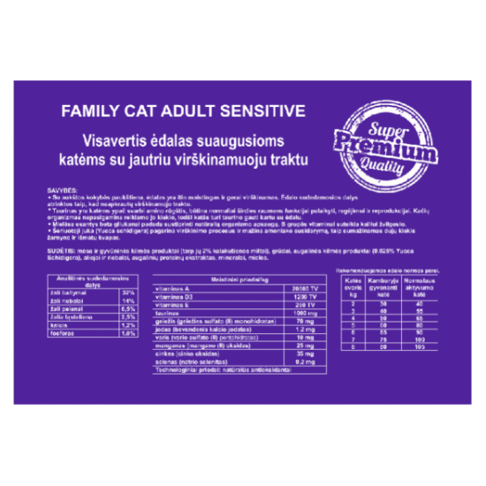 Family Cat Sensitive Adult pašaras suaugusioms katėms 10kg
