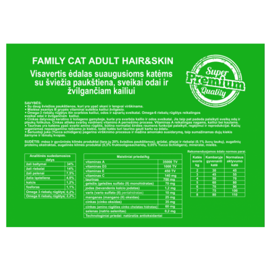 Family Cat Hair&Skin Adult pašaras suaugusioms katėms su paukštiena 10kg