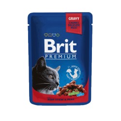 Brit Premium konservai katėms su troškinta jautiena ir žirneliais 100g 