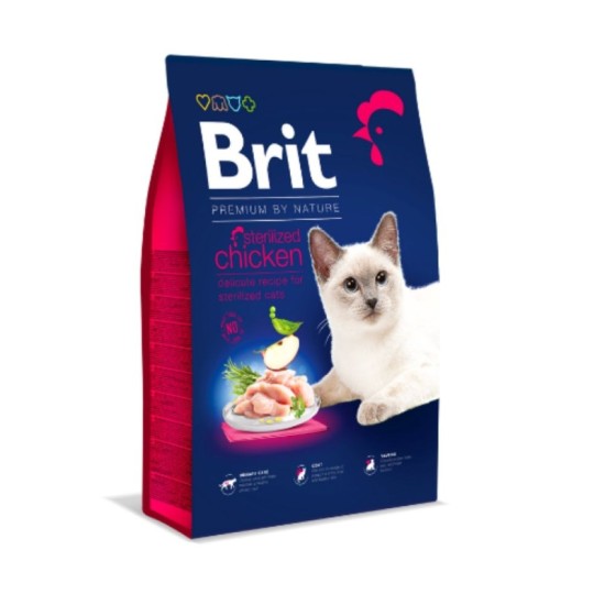 Brit Premium by Nature sausas maistas sterilizuotoms katėms su vištiena 0.3kg, 1.5kg, 8kg