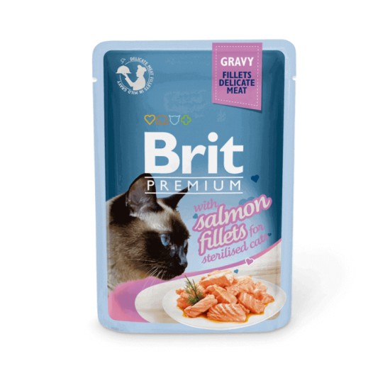 Brit Premium Delicate konservai su lašišos file padaže sterilizuotoms katėms 85g 