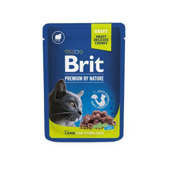 Brit Premium konservai su ėrienos gabaliukais padaže sterilizuotoms katėms 100g
