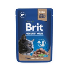 Brit Premium kons. gabaliukai padaže su kepenimis sterilizuotoms katėms 100g 