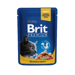 Brit Premium konservai katėms su lašiša ir upėtakiu padaže 100g 