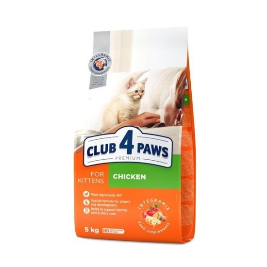 CLUB 4 PAWS Premium pilnavertis sausas maistas kačiukams su vištiena 5kg