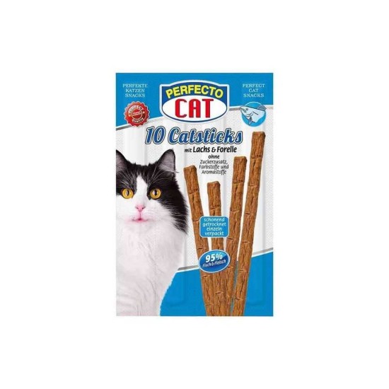 Perfecto Cat lazdelės - skanėstai su lašiša ir upėtakiu katėms 50g, (10vnt)