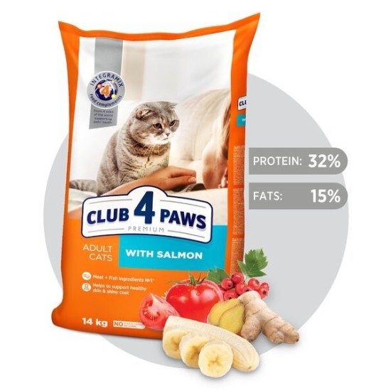 CLUB 4 PAWS Premium pilnavertis sausas maistas suaugusioms katėms su lašiša 14 kg