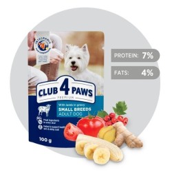 CLUB 4 PAWS Premium visavertis konservuotas ėdalas suaugusiems, mažos veislės šunims su ėriena padaže, 100 g